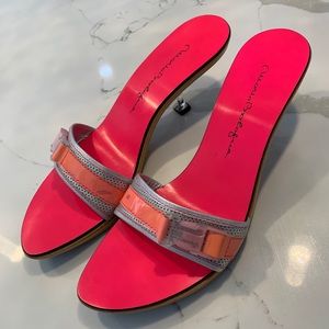 NEW MARIO BOLOGNA hot pink wooden soles clear heels